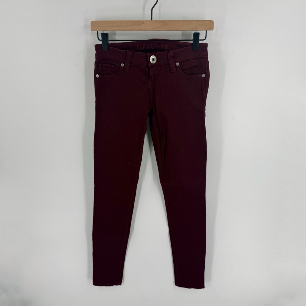 CLEARANCE Guess‎ Burgundy Power Skinny Jeans 24 Back Zip Stretch Y2K Revival